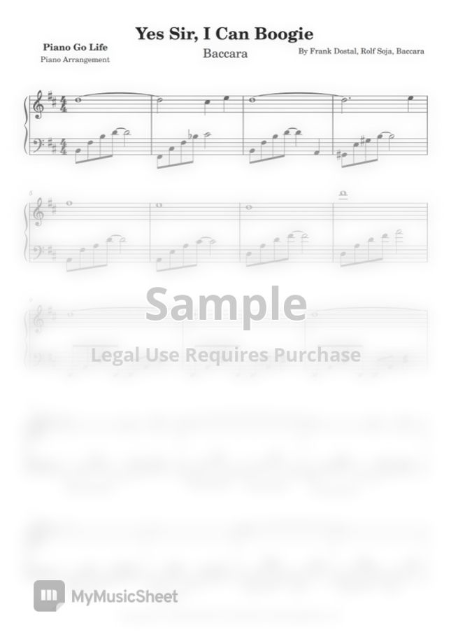 Baccara Yes Sir, I Can Boogie by Piano Go Life Sheet Music