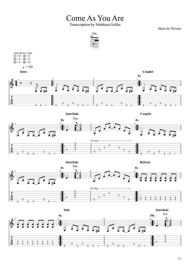 Come As You Are Nirvana Tabs