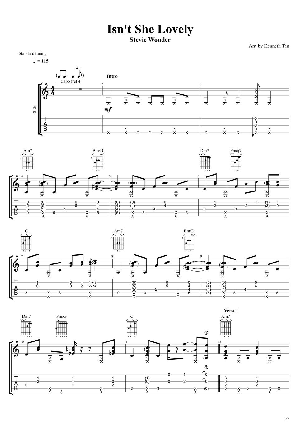 Stevie wonder fingerstyle guitar isn t she lovely tab by kenneth