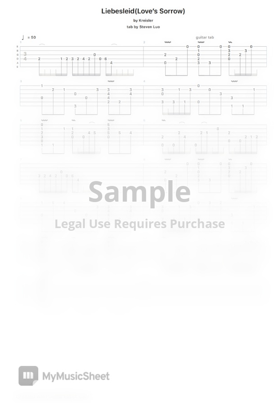 Kreisler Liebesleid(Love's Sorrow) (Fingerstyle) by Steven Luo羅仕偉楽譜
