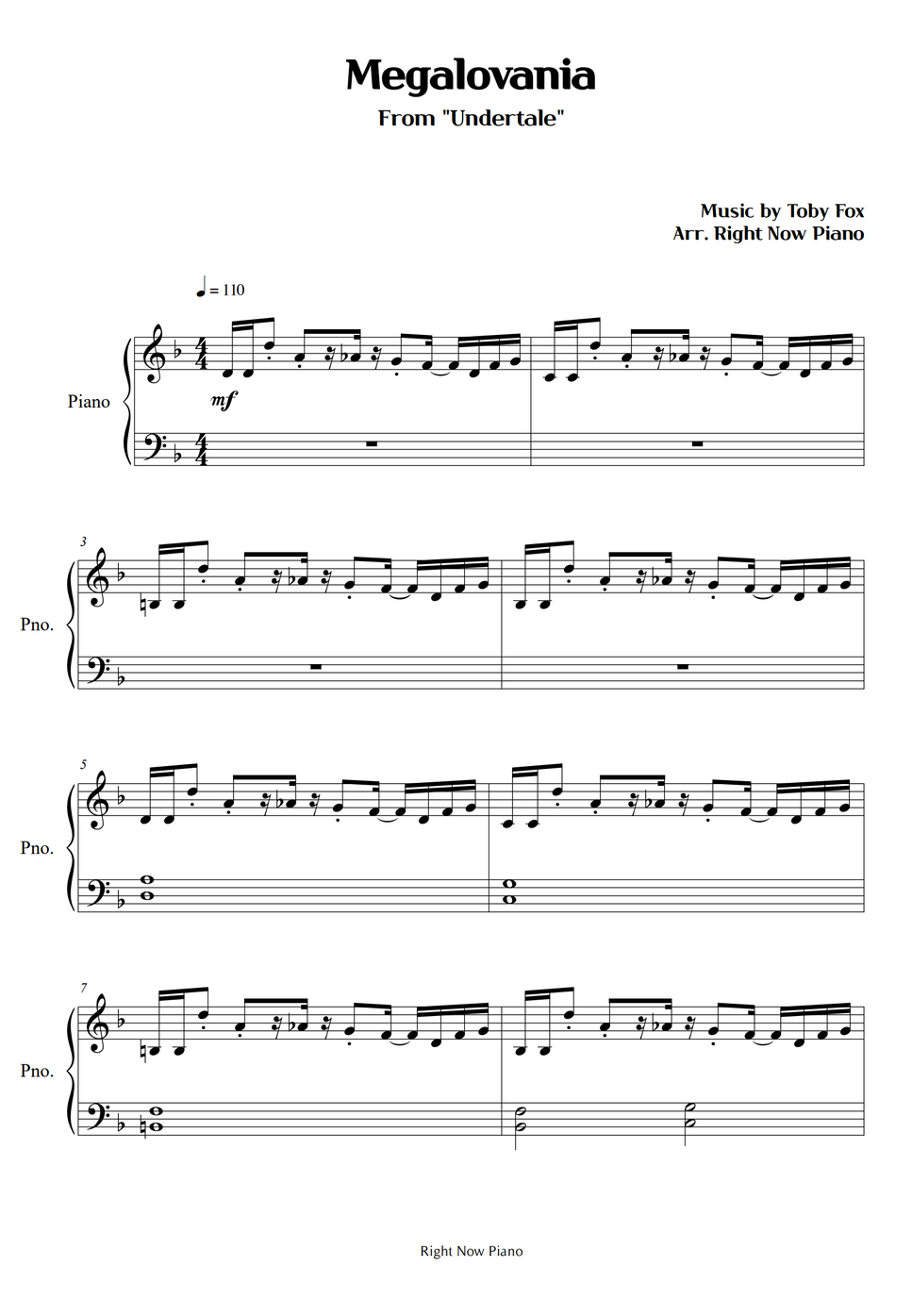 Undertale Megalovania (Easy Piano) Sheet
