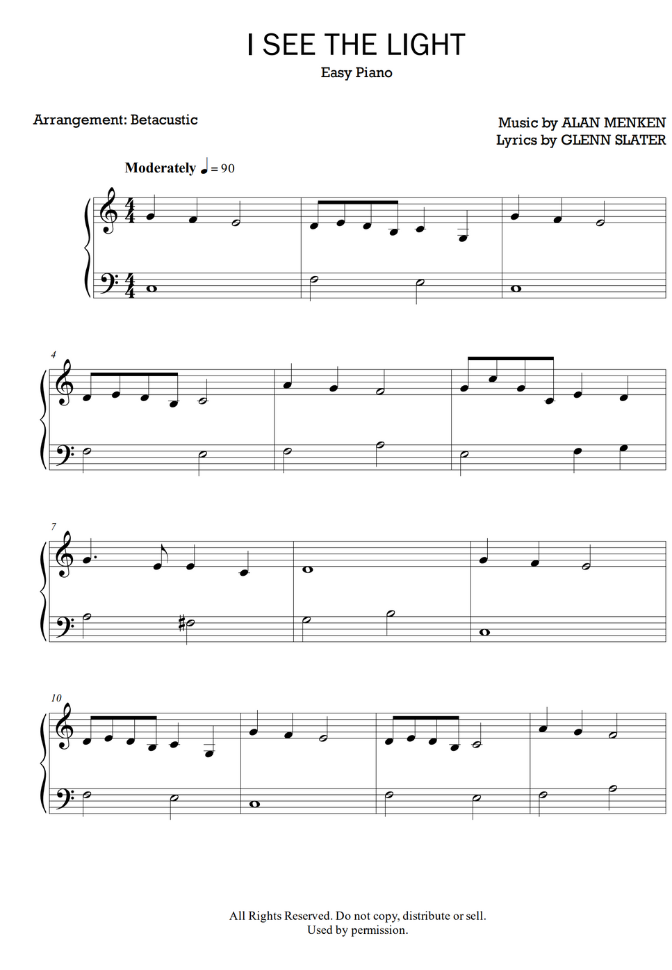 Alan Menken I See The Light (Easy PIano) Sheet by Betacustic