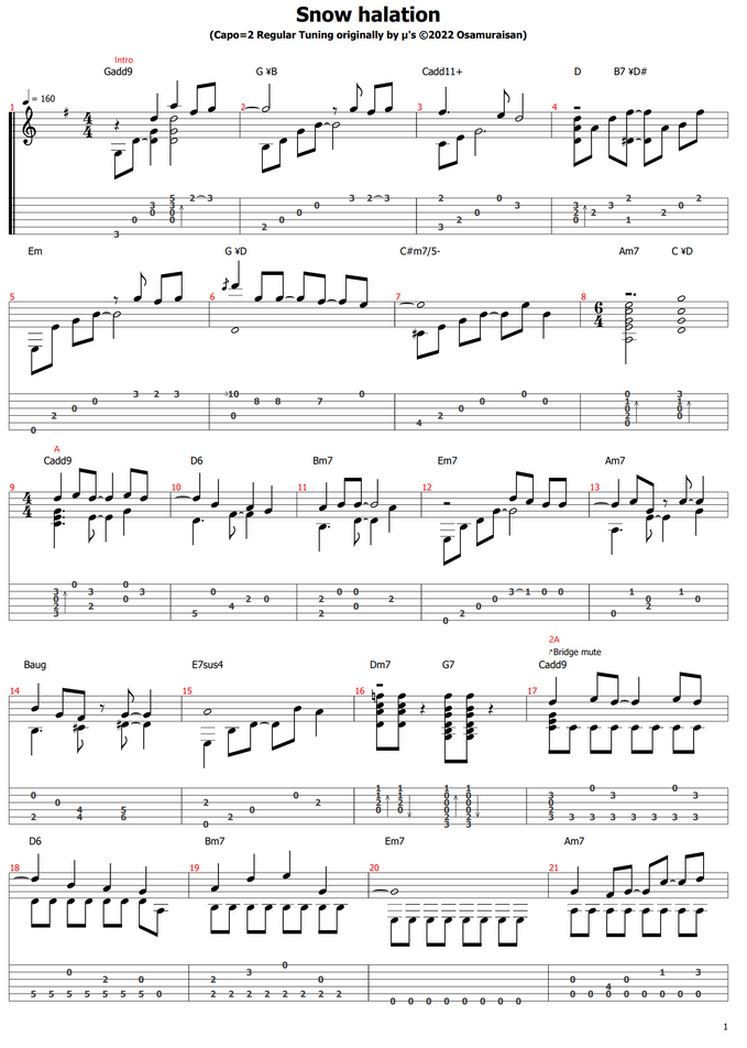 M S Snow Halation ソロギター By おさむらいさん Sheet