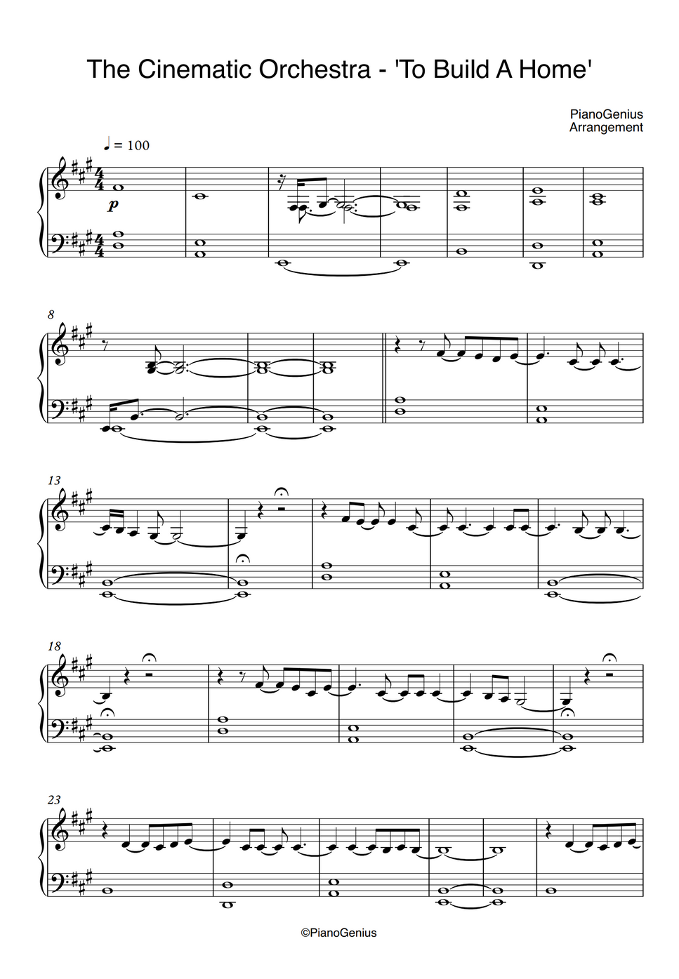 The Cinematic Orchestra To Build A Home (slowed) by PianoGenius 樂譜