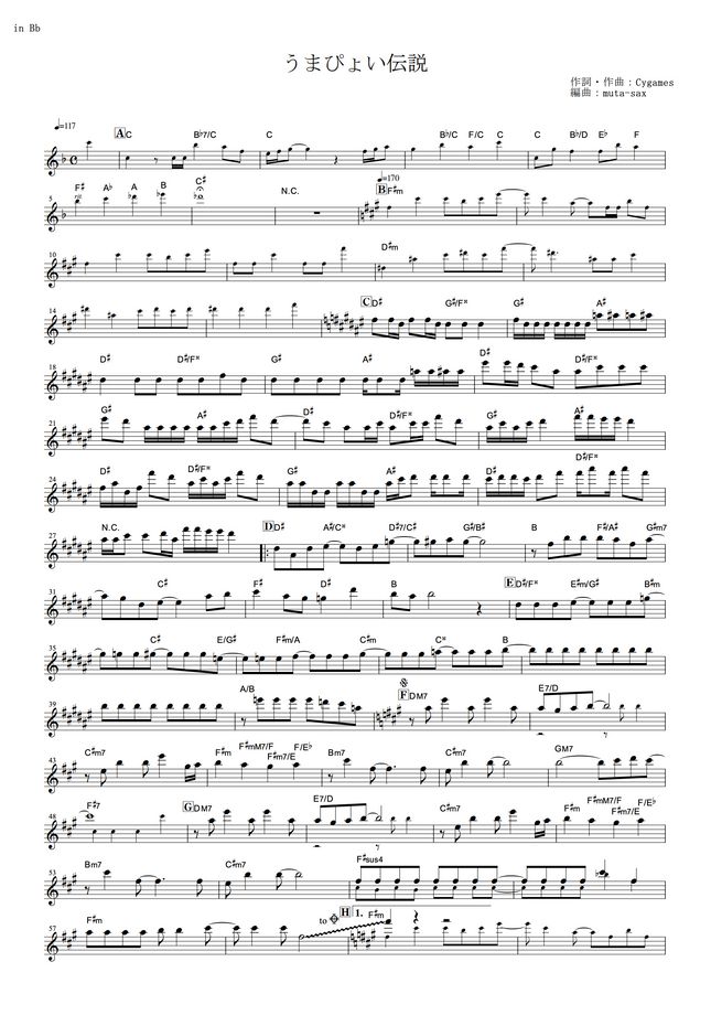 ウマ娘 プリティーダービー うまぴょい伝説 In By Muta Sax楽譜