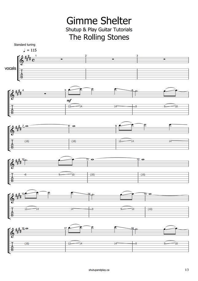 The Rolling Stones Gimme Shelter by Shutup & Play Guitar Tutorials