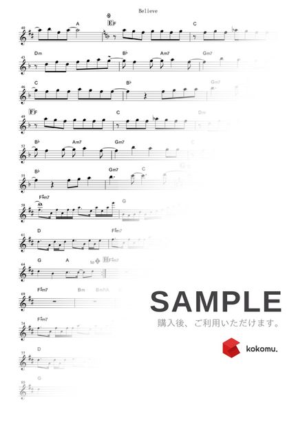 Sheet One Piece Believe In C By Muta Sax