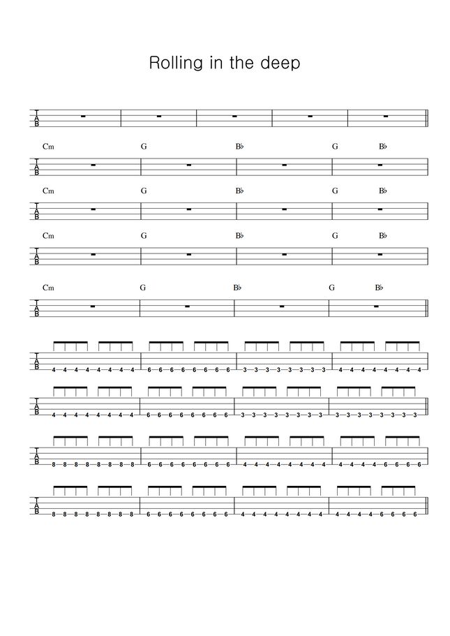 Adele Rolling in the deep by BassTabsWorld Sheet Music