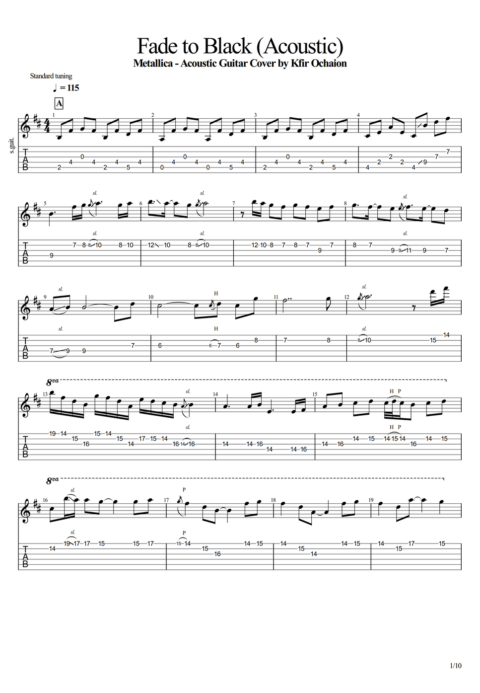 Metallica Fade to Black (Acoustic) by Kfir Ochaion Tab + 1staff Sheet