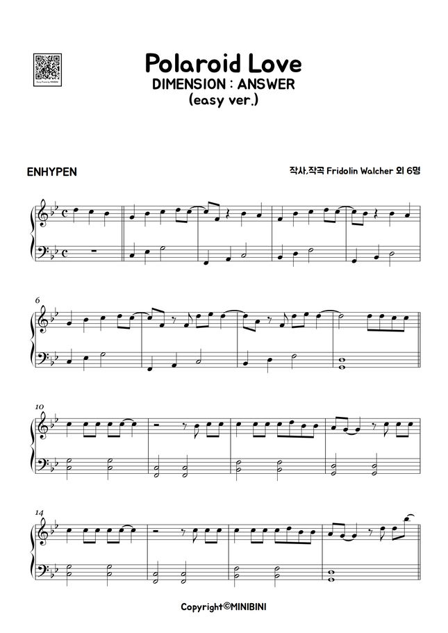 ENHYPEN Polaroid Love (Easy Version) by MINIBINI Sheet