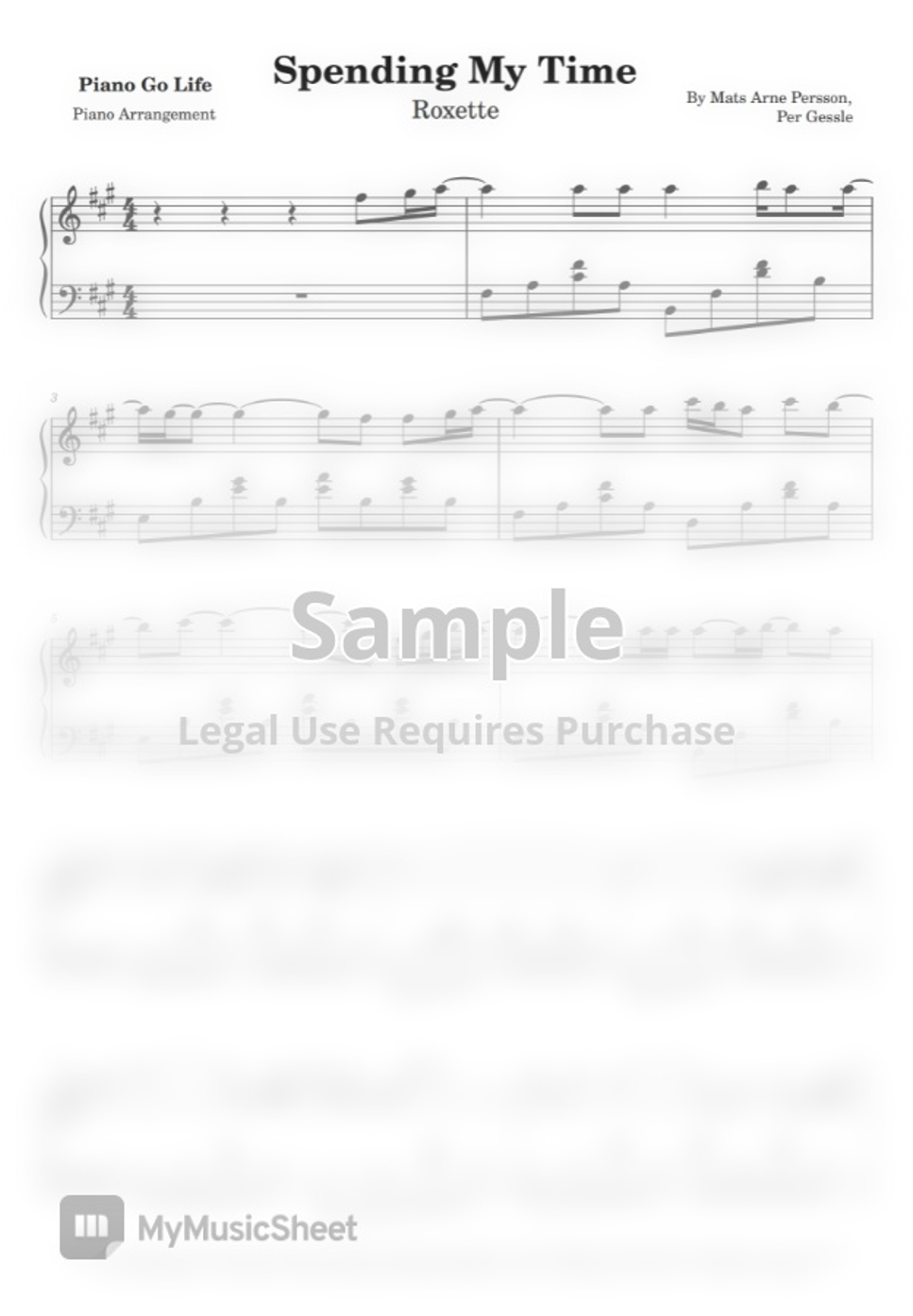 roxette-spending-my-time-by-piano-go-life-partitura