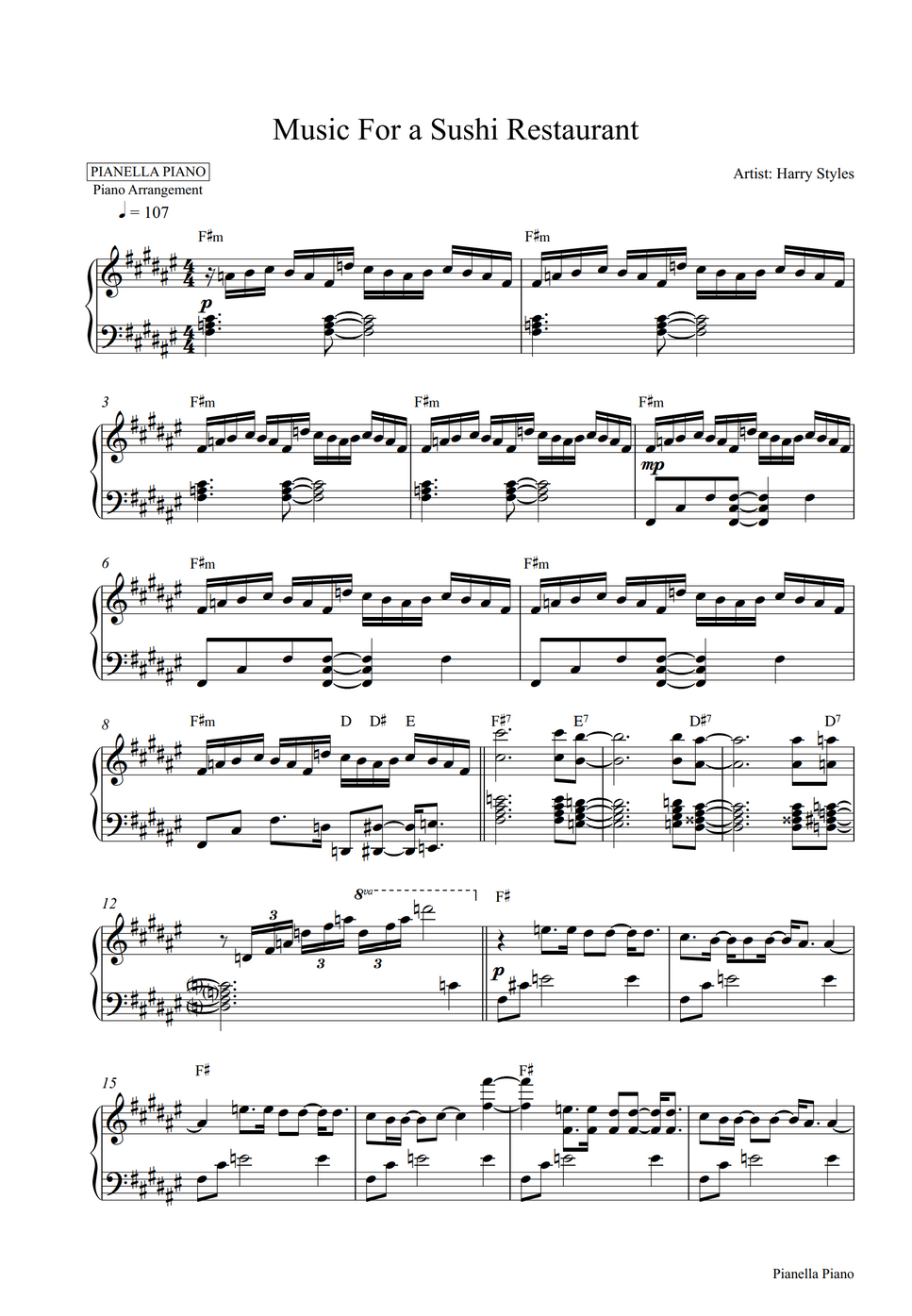 Harry Styles Music For a Sushi Restaurant (2 PDF in Original Key F