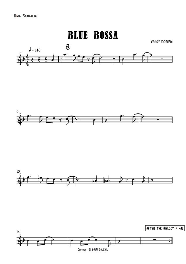 Kenny Dorham Blue Bossa Bb Tenor Saxophone Sheet Music