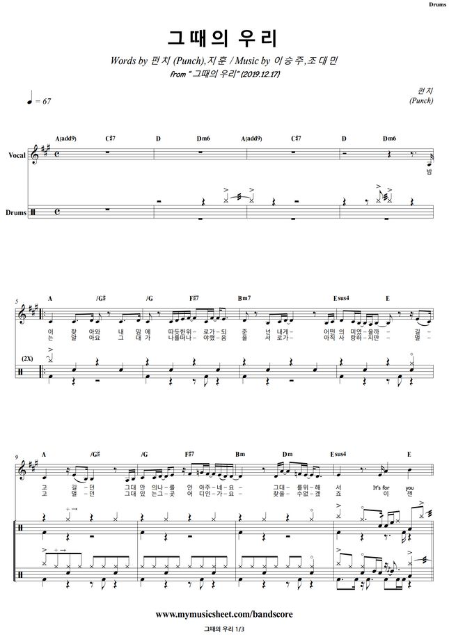 Punch Yesterday Drums Sheet Music