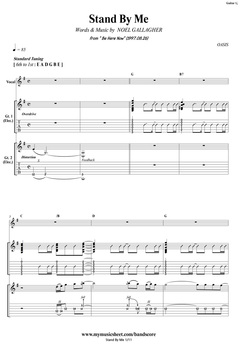 Oasis Stand By Me Guitar Sheet