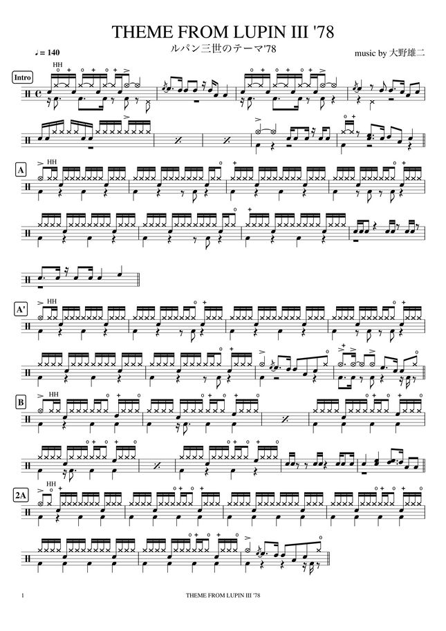 ルパン三世ドラム楽譜