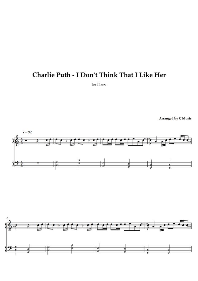 Charlie Puth - I don't think that I like her (Easy Version) by C Music