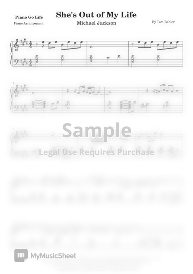 Michael Jackson She's Out of My Life by Piano Go Life Sheet Music Michael Jackson She's Out of My Life by Piano Go Life Sheet Music