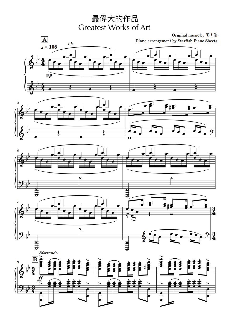Jay Chou Greatest Works Of Art By Starfish Piano Sheets Spartito jay-chou-greatest-works-of-art-by-starfish-piano-sheets-spartito