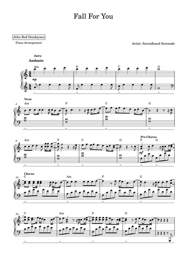 Secondhand Serenade - Fall For You (PIANO SHEET) by John Rod Dondoyano