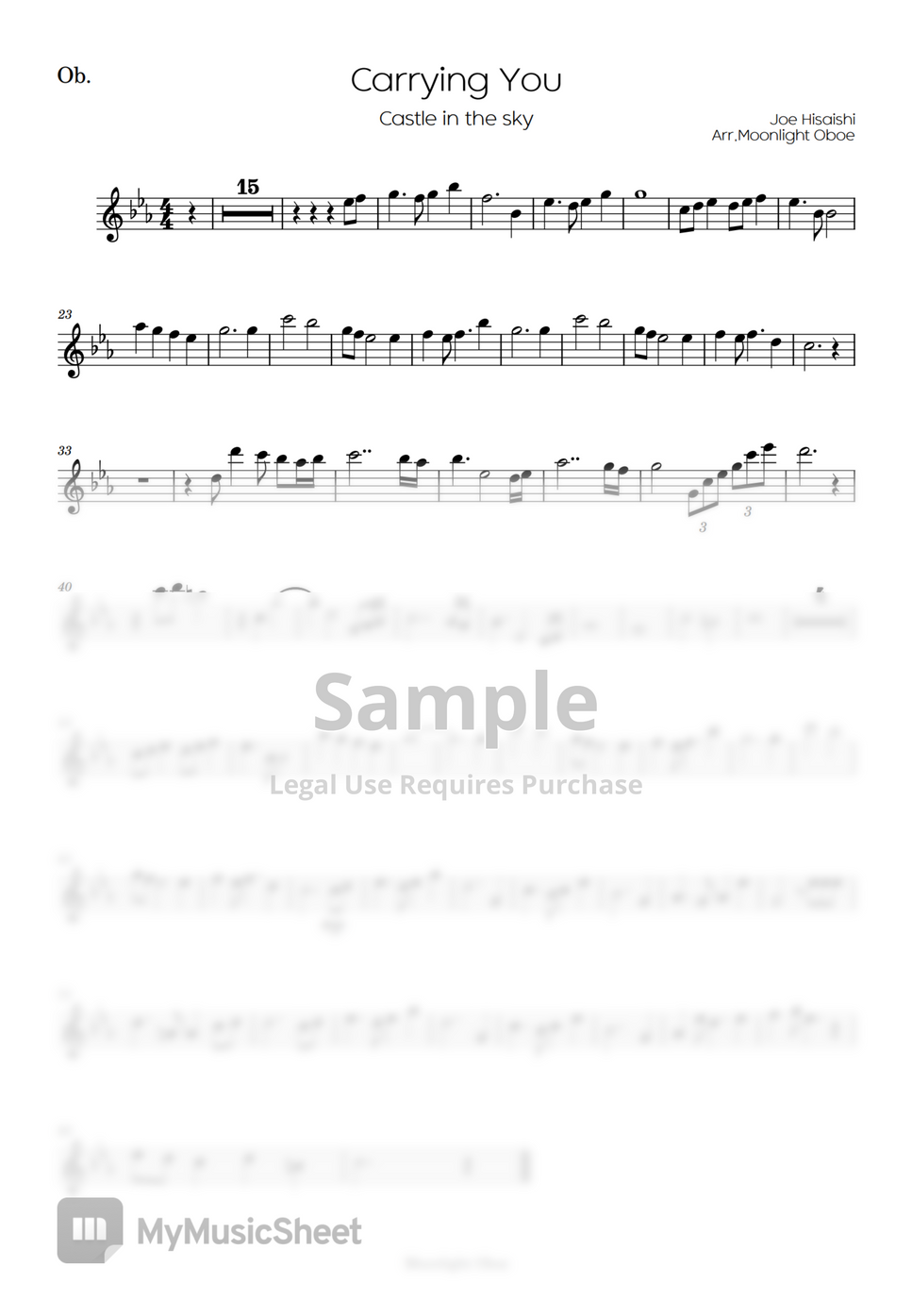 Carrying You Duet (Laputa The Castle in The Sky) (Oboe & English horn) by Moonlight Oboe แผ่น