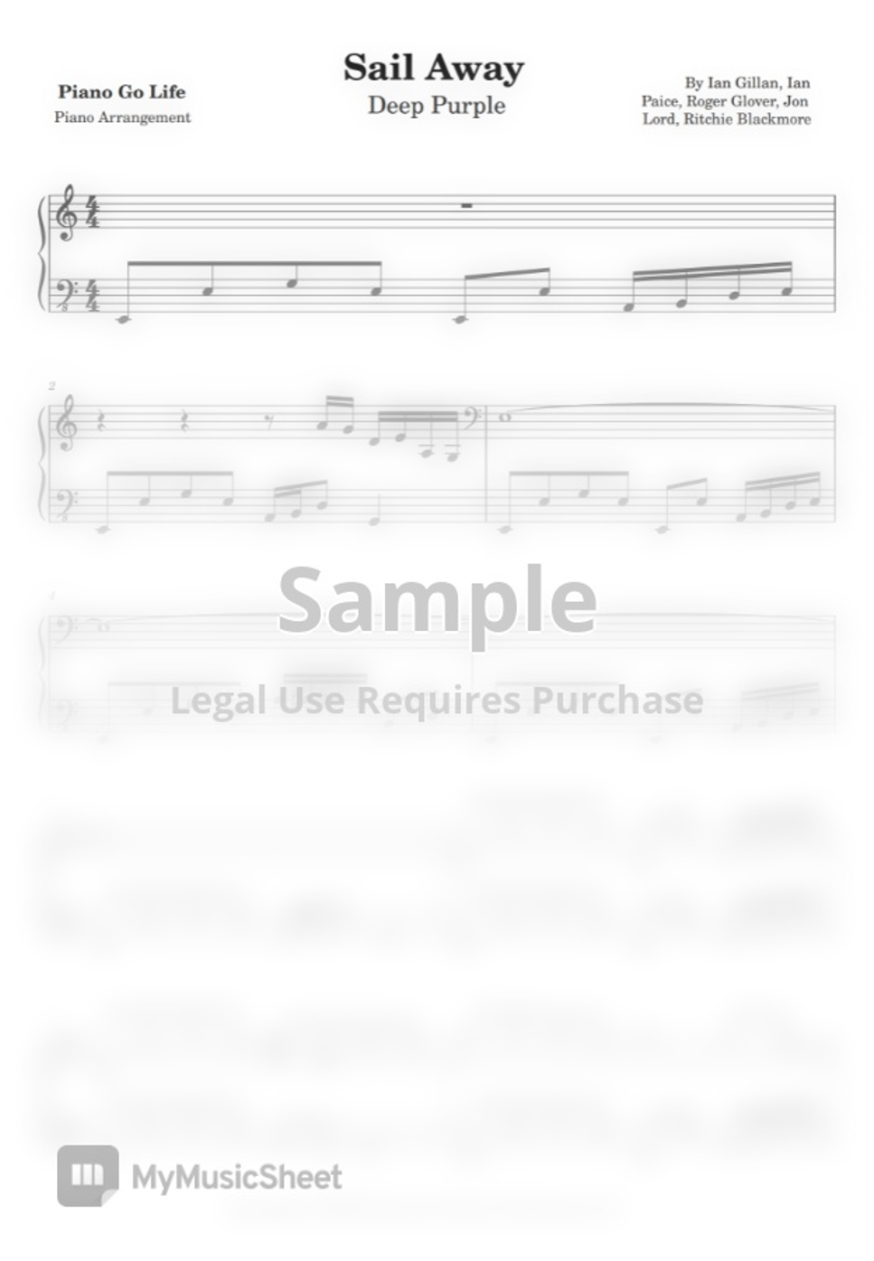 Deep Purple Sail Away by Piano Go Life 악보