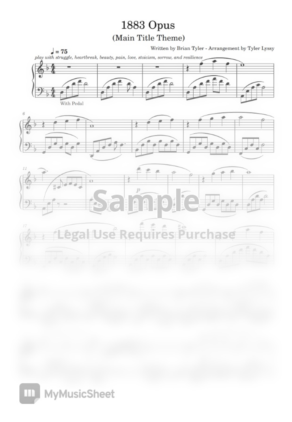 Brian Tyler 1883 Opus (Main Title Theme) by Tyler Lyssy Sheet