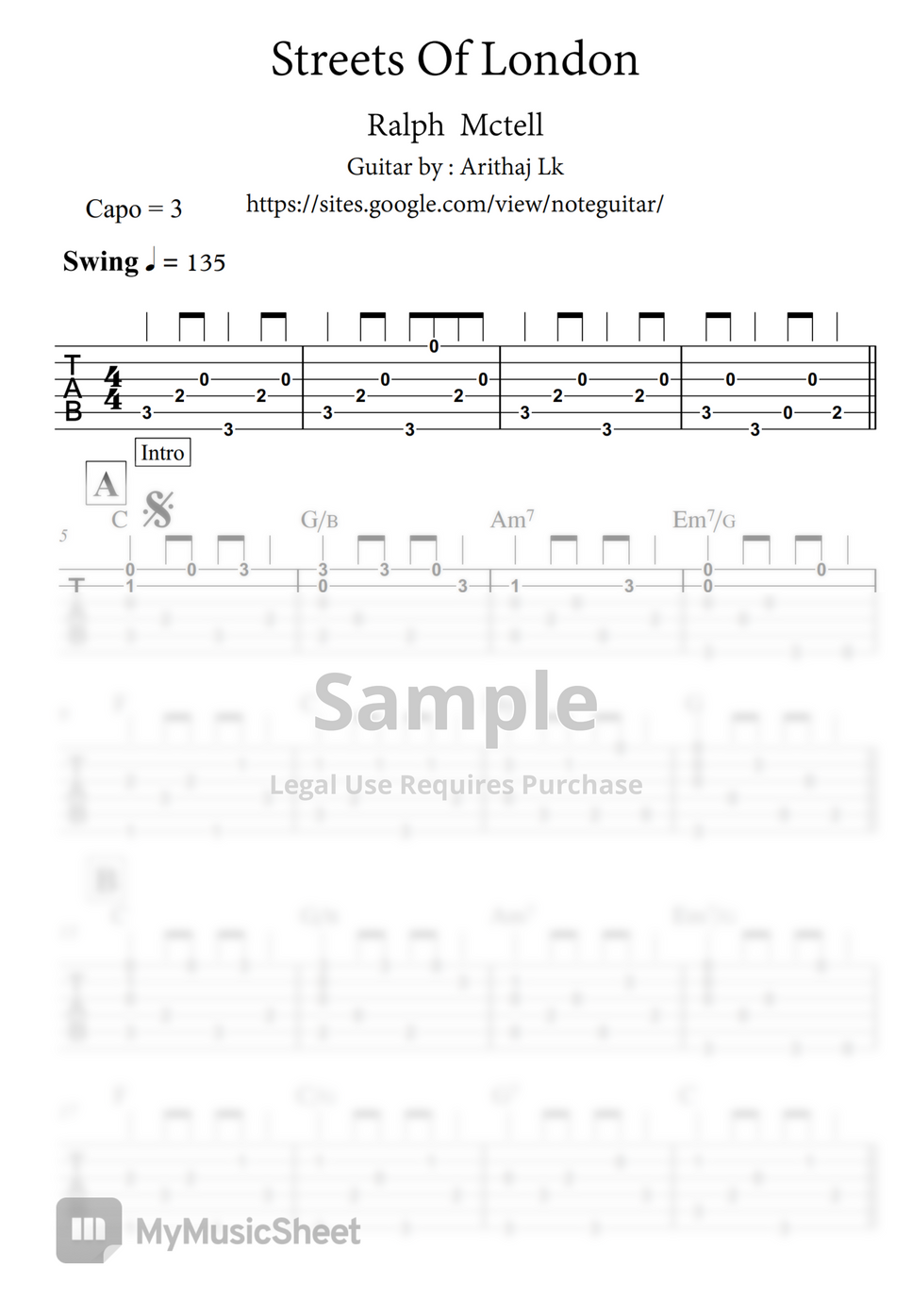 Ralph Mctell Streets of London Fingerstyle Guitar 標籤 by Arithaj Lk