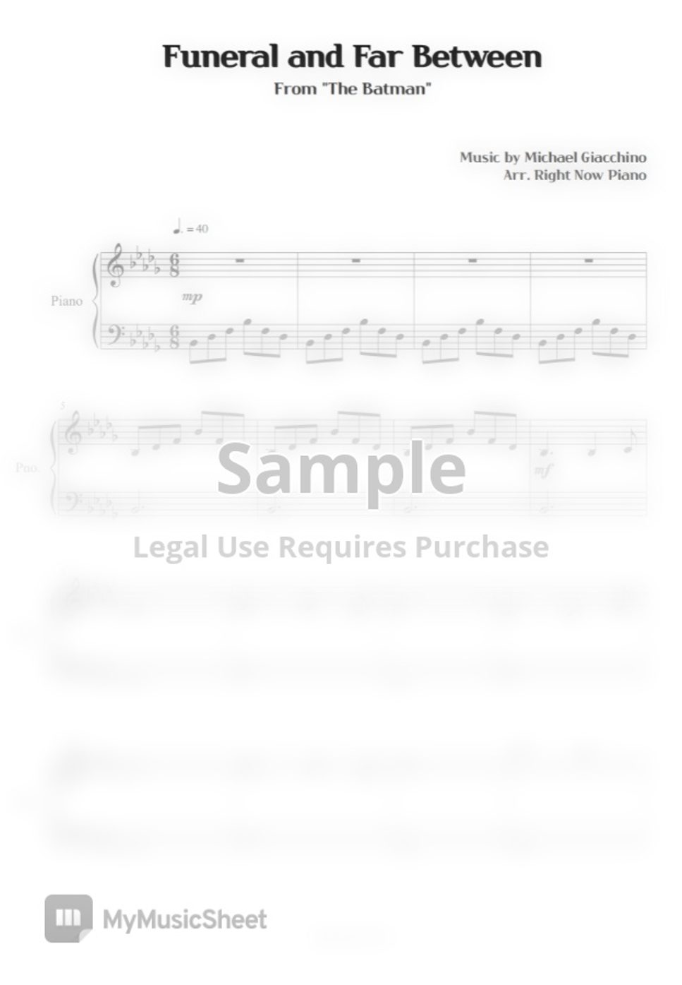 The Batman Funeral and Far Between 曲谱 by Right Now Piano
