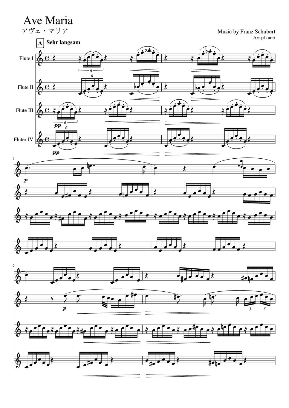 f-schubert-ave-maria-c-flute-quartetto-sheets-by-pfkaori