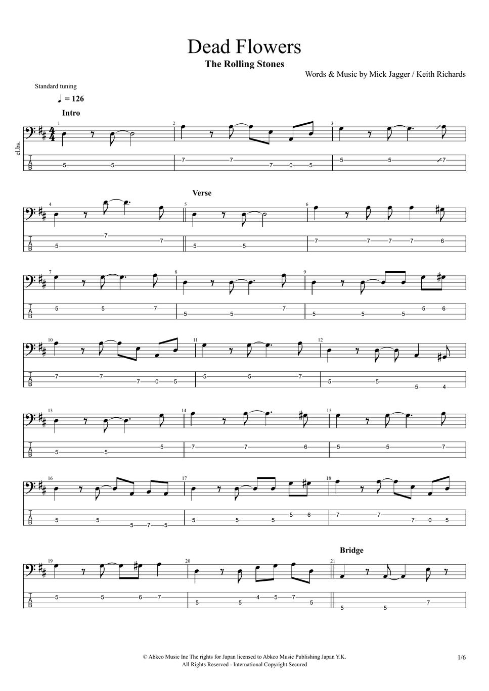 The Rolling Stones Dead Flowers タブ + 五線譜 by まっきん