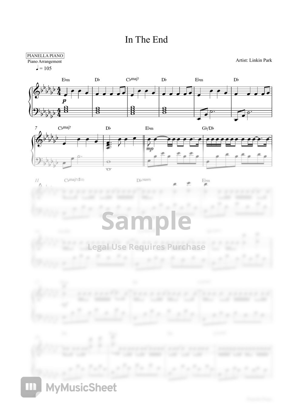 Linkin Park - In The End (2 PDF: Original Key Gb Major & G Major) by Pianella Piano