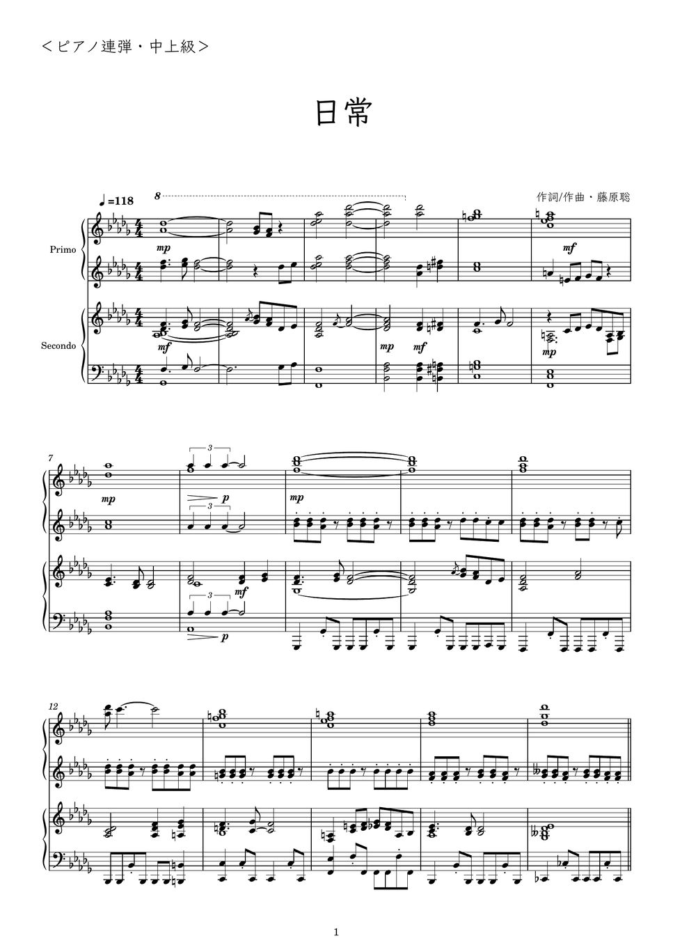 Official髭男dism - 日常：ピアノ連弾/中上級 (2023年news zero