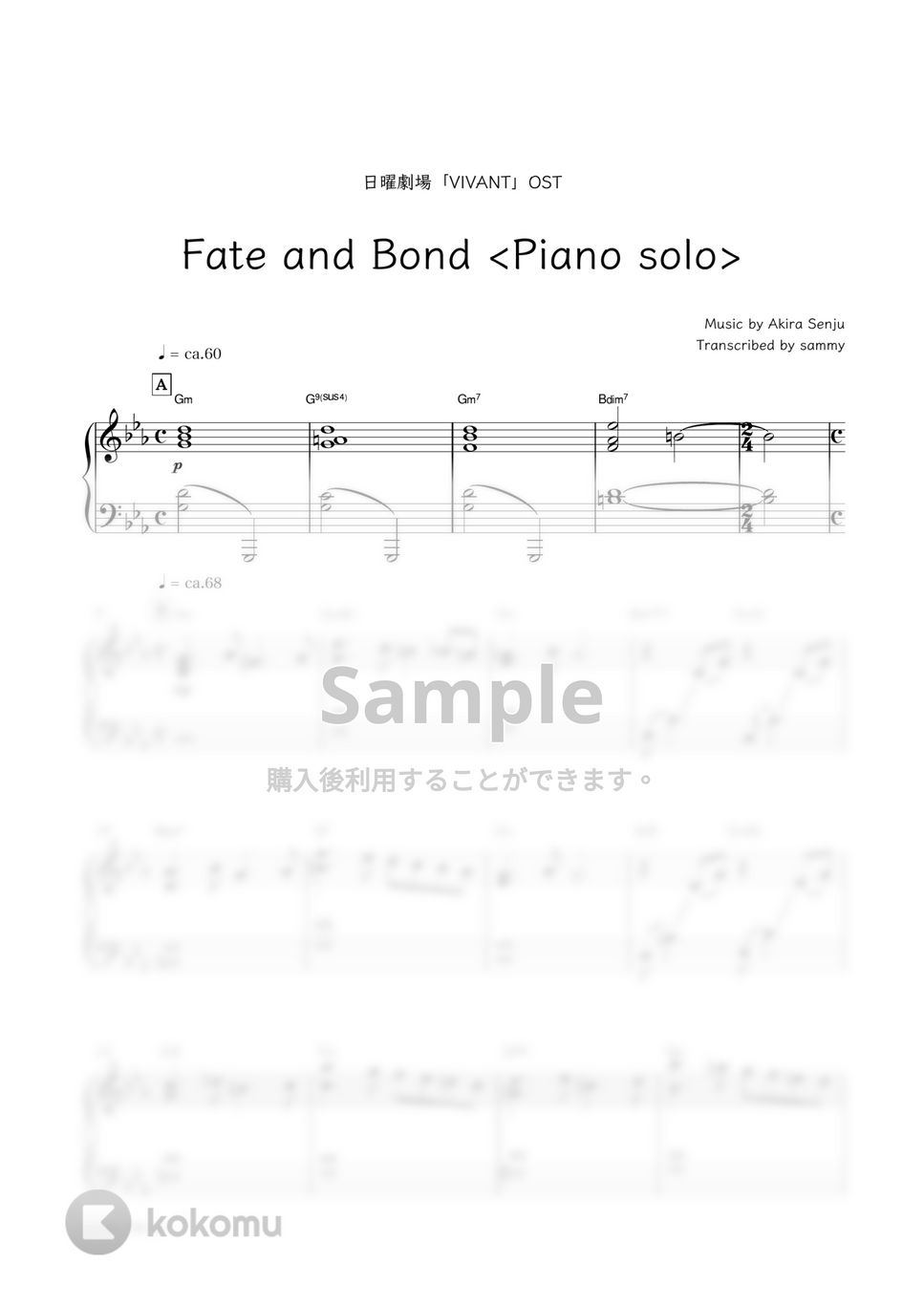 日曜劇場『VIVAN』OST・千住明 - Fate and Bond ＜Piano solo＞ by sammy