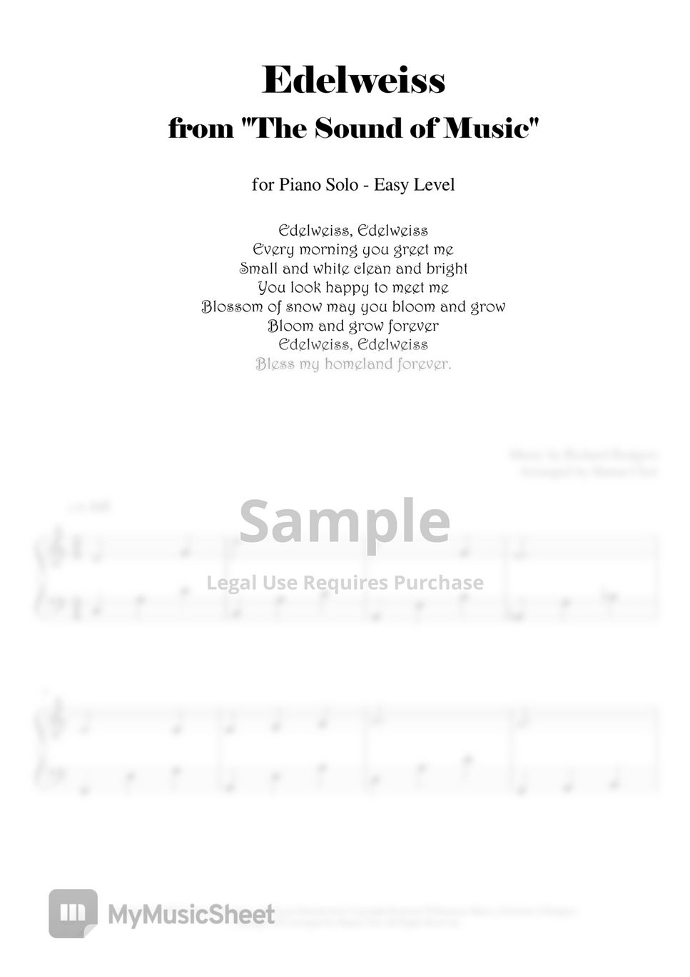 R.Rodgers - Edelweiss 에델바이스 - 사운드 오브 뮤직 (피아노 솔로 쉬운 악보)