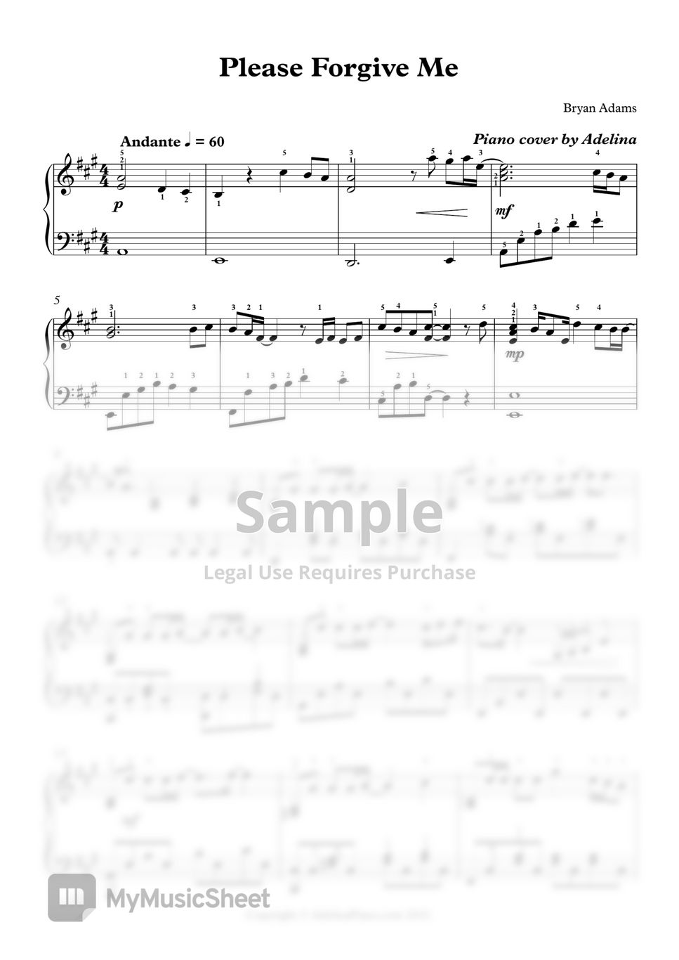 Bryan Adams - Please Forgive Me /Intermediate Level/ Sheets By Adelina ...