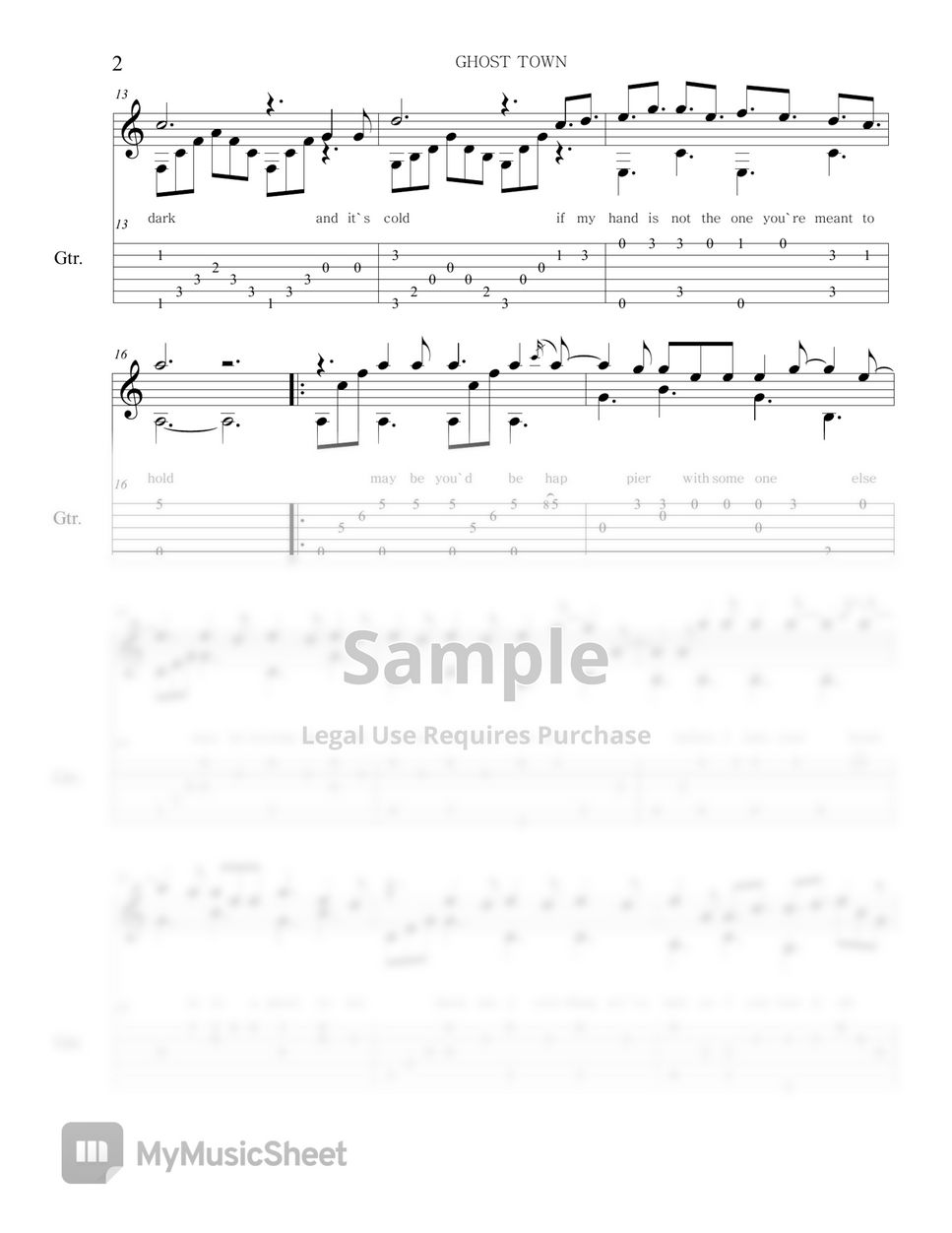 벤슨 분 고스트 타운 (기타 타브 악보) Sheets by 박우정