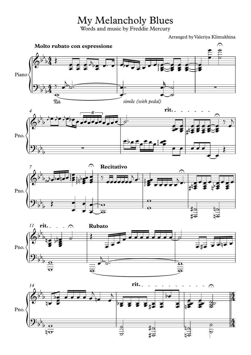 Queen My Melancholy Blues (for Piano solo) Sheets