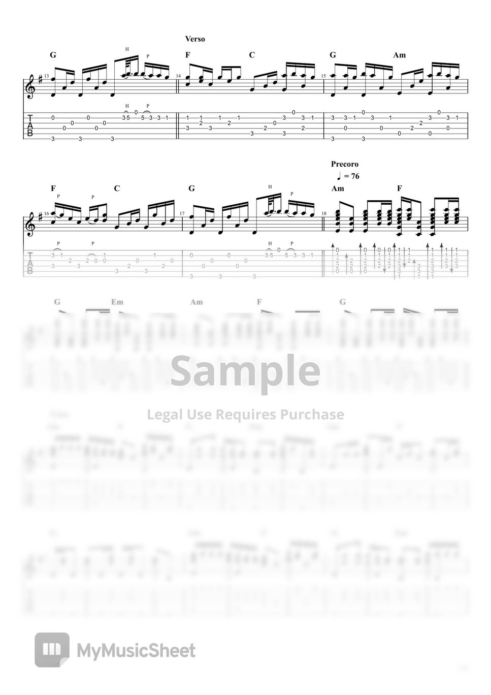 Passenger - Let Her Go (Fingerstyle) Tab + 1staff by William Sandoval