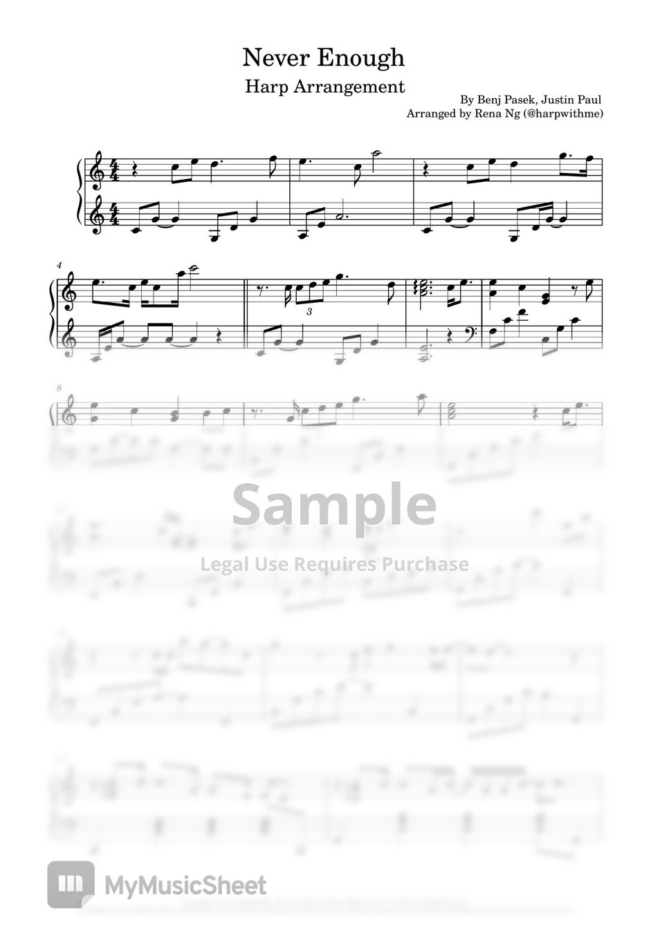 The Greatest Showman - Never Enough (Harp Solo) Spartito by Harp With Me