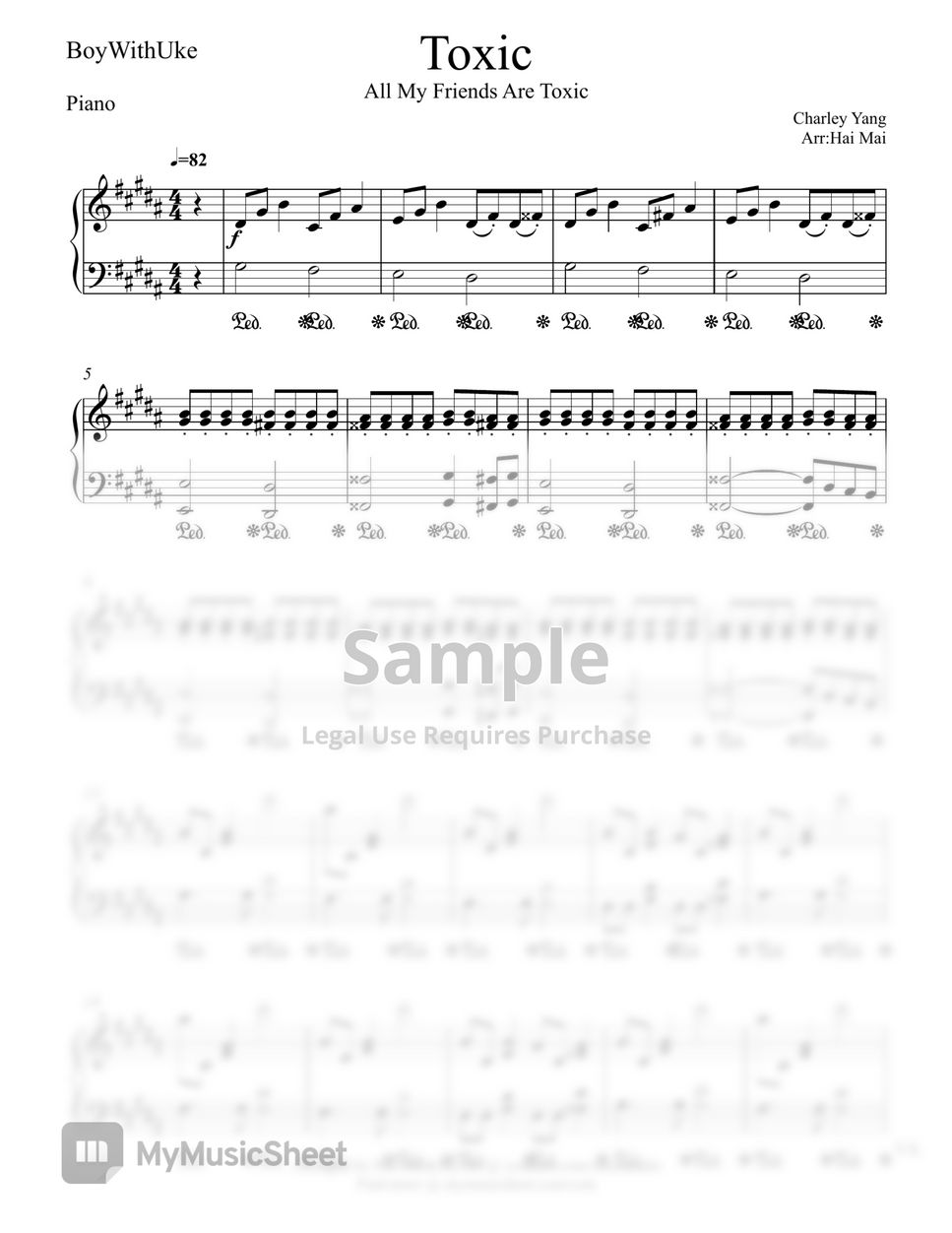 Toxic - BoyWithUke (beginner piano) Sheet music for Piano (Solo) Easy