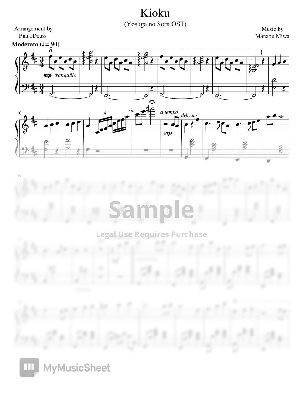 Play Kioku (Yosuga no Sora) Music Sheet
