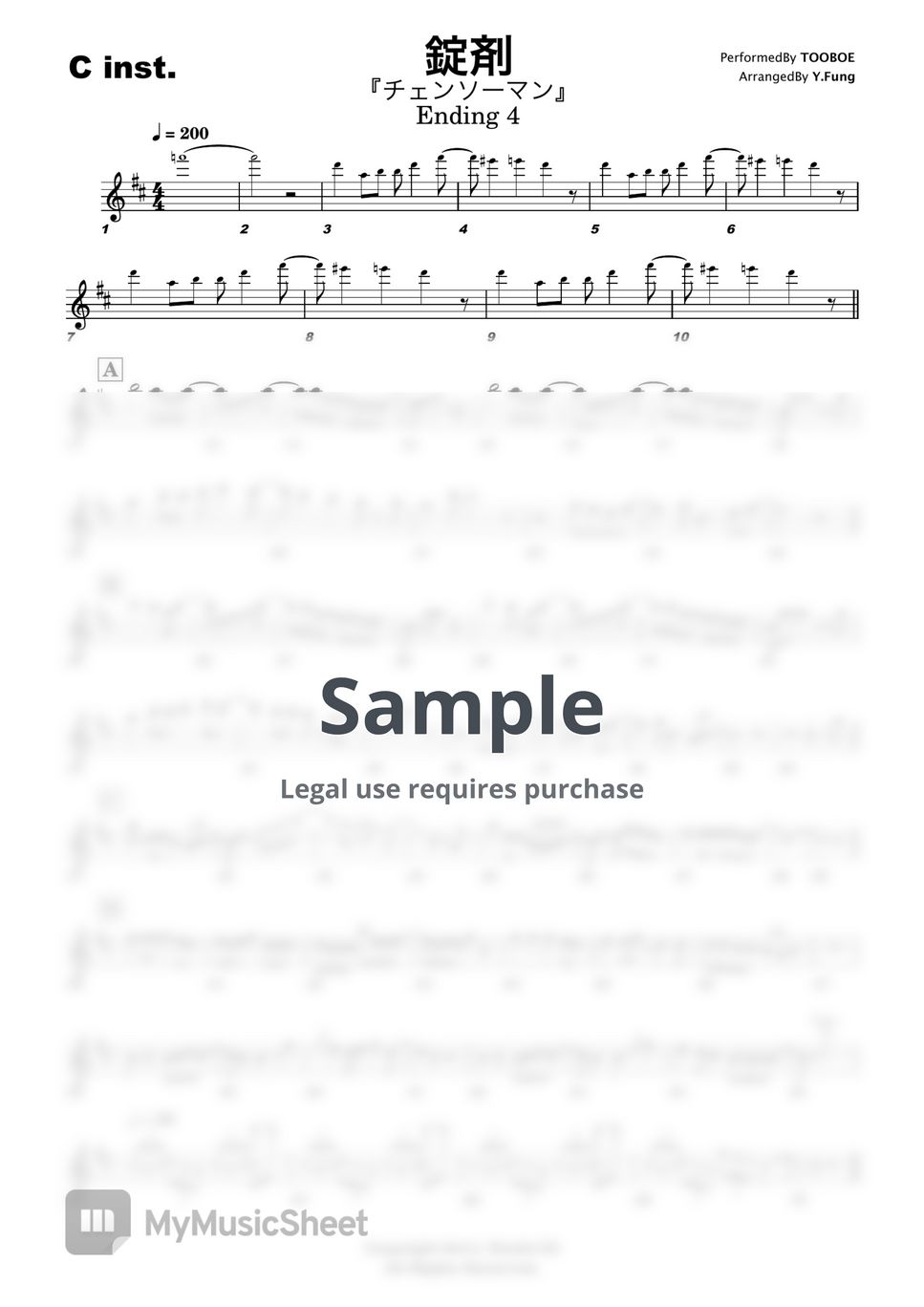 TOOBOE - Tablet - ChainsawMan ED 4 (C/ Bb/ F/ Eb Solo Sheet) by Littlebrother Kel.L