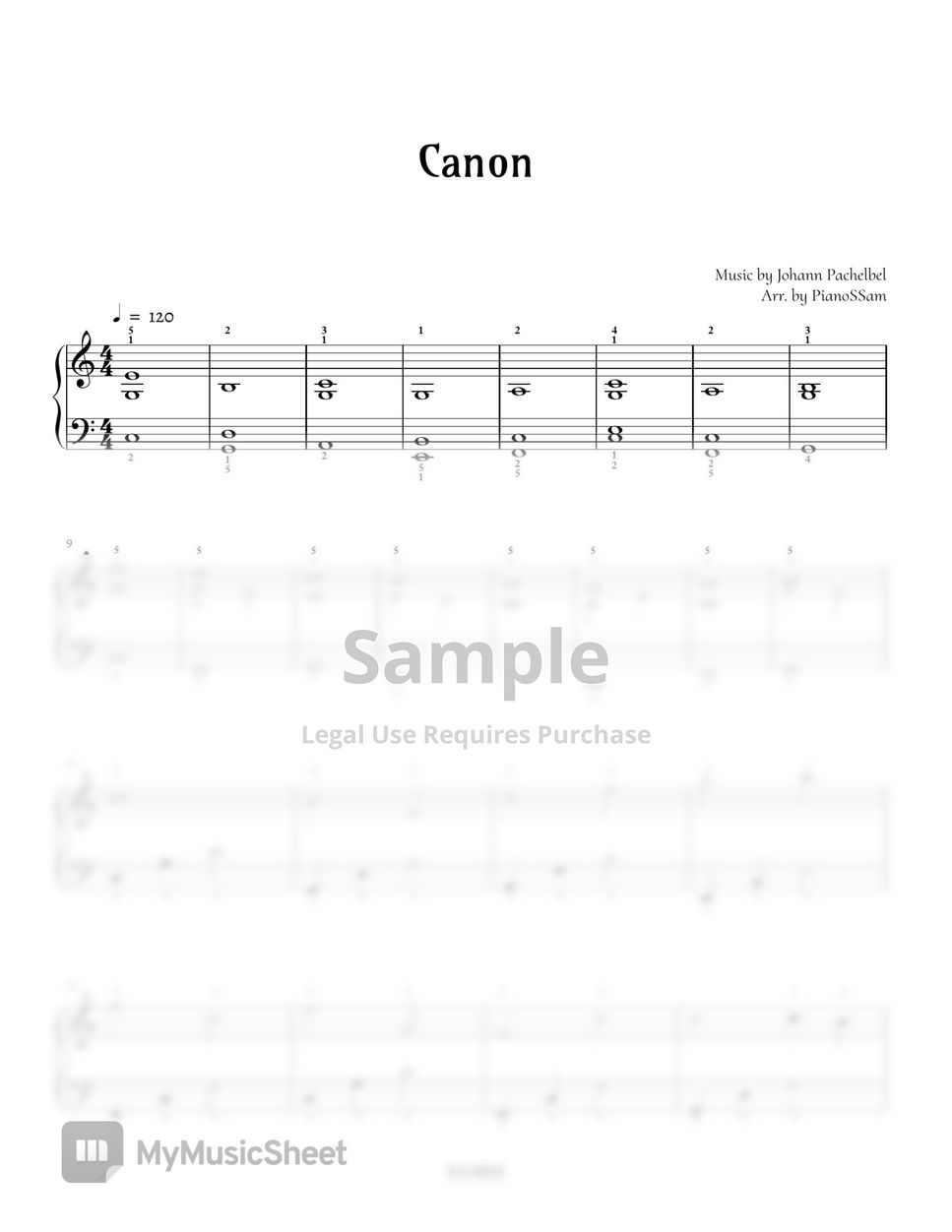 Johann pachelbel - [Easy] Canon(파헬벨의 캐논) | Piano Arrangement in C major + MIDI file (Classic) by PianoSSam