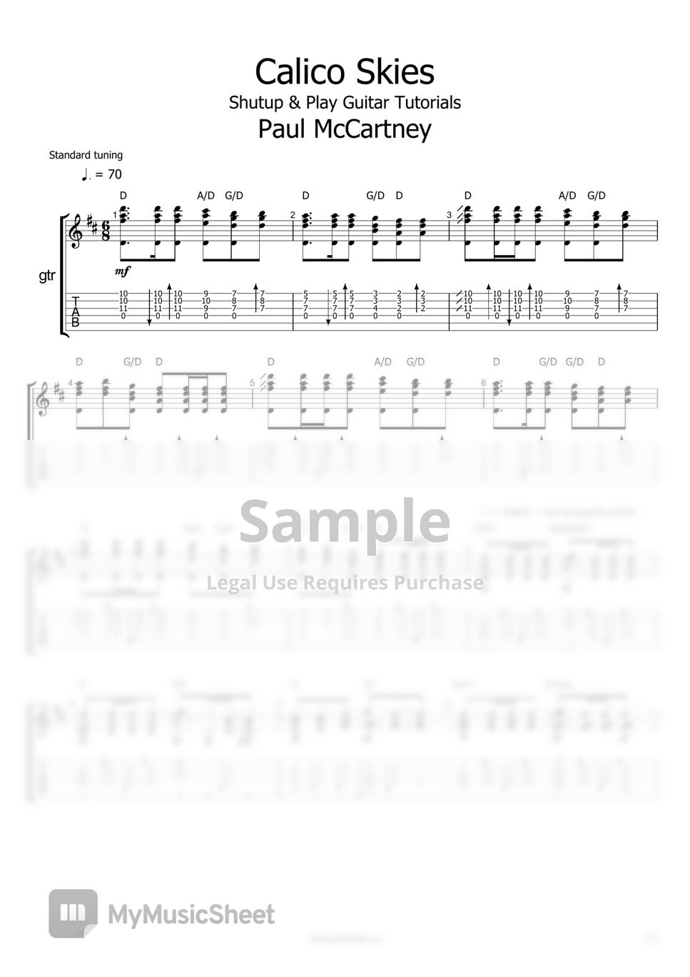 Paul McCartney Calico Skies Sheets by Shutup & Play Guitar Tutorials