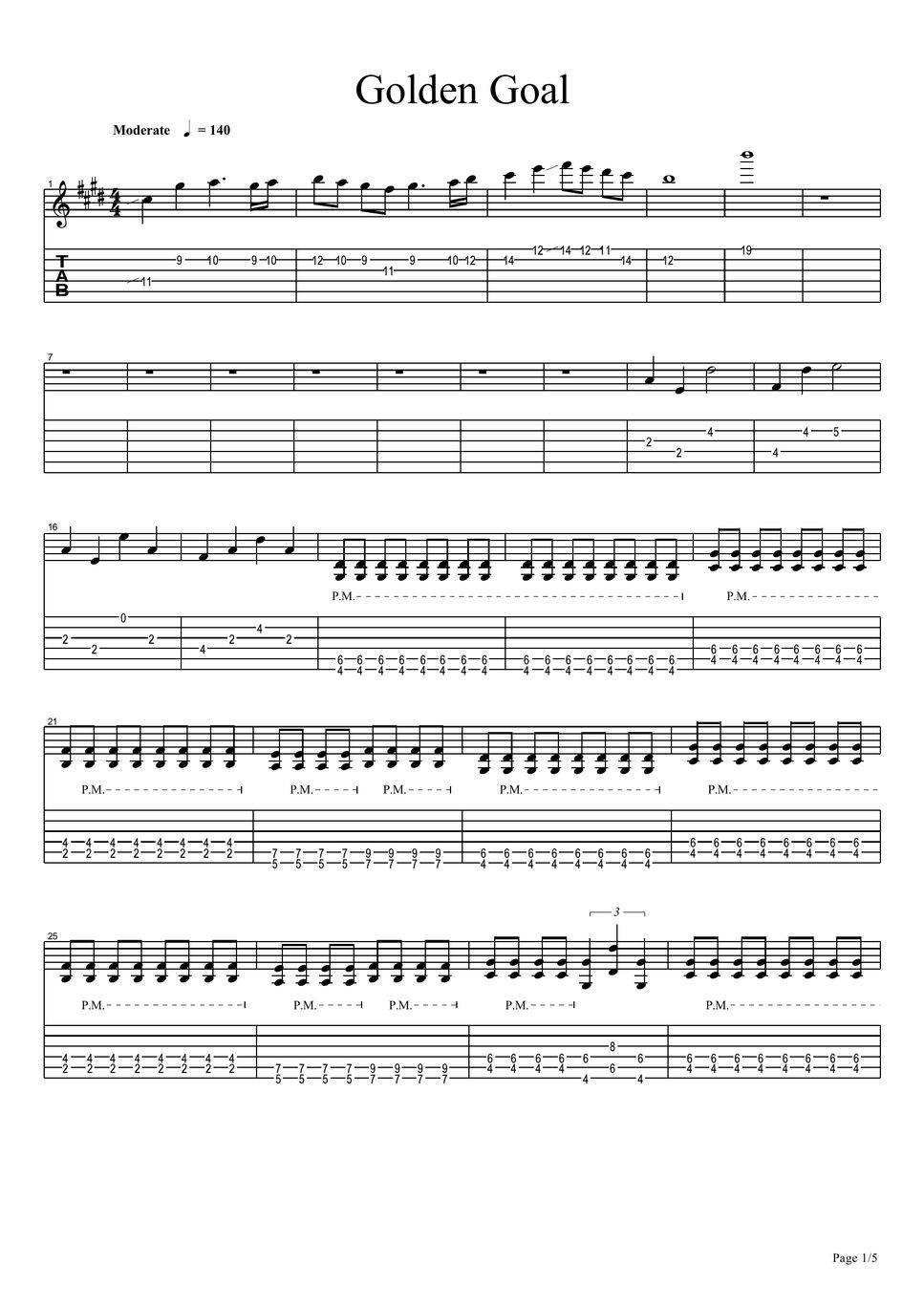 周國賢- 黃金入球Electric Guitar TAB PDF | mymusic5