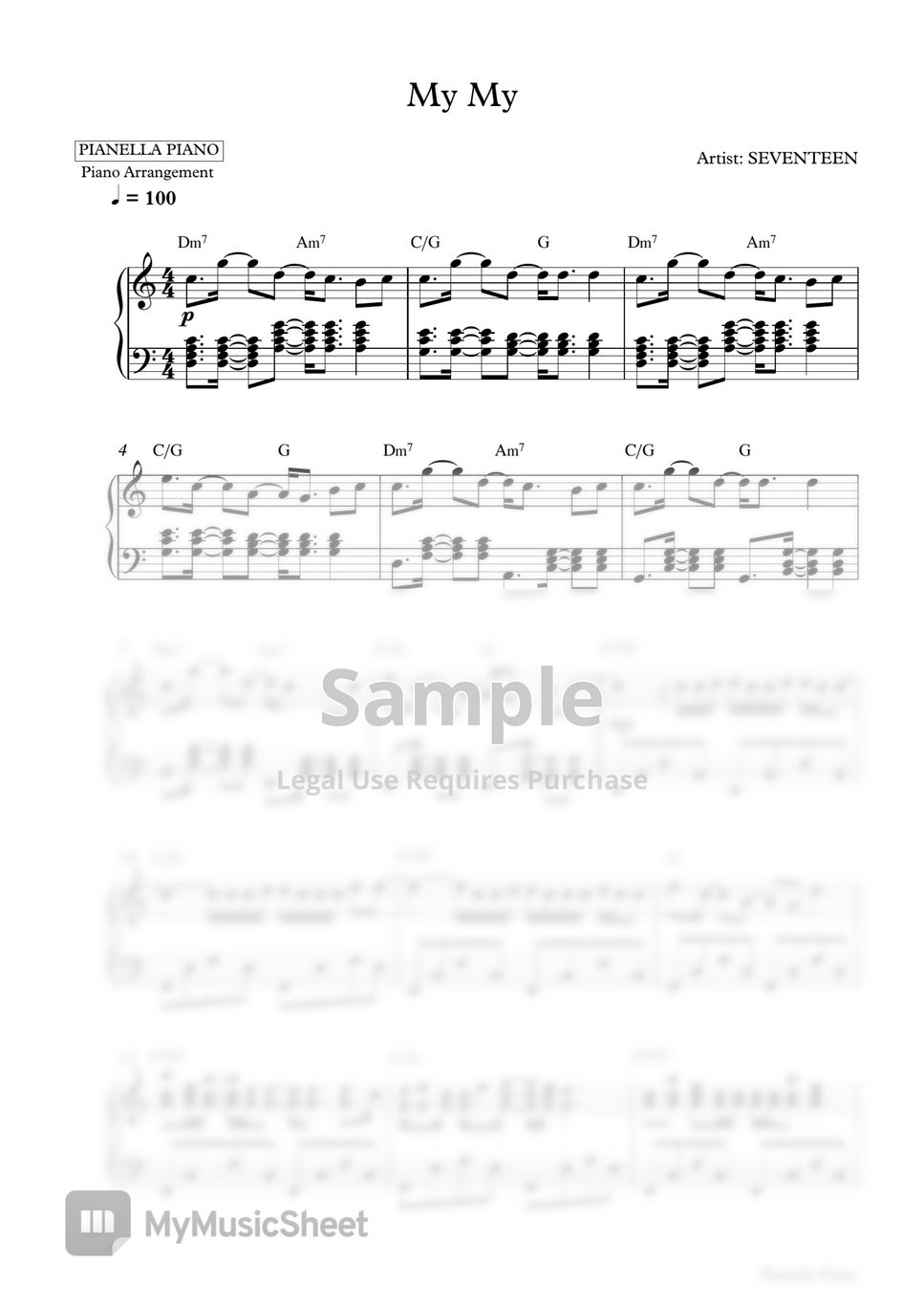 SEVENTEEN - My My (Piano Sheet) 楽譜 by Pianella Piano