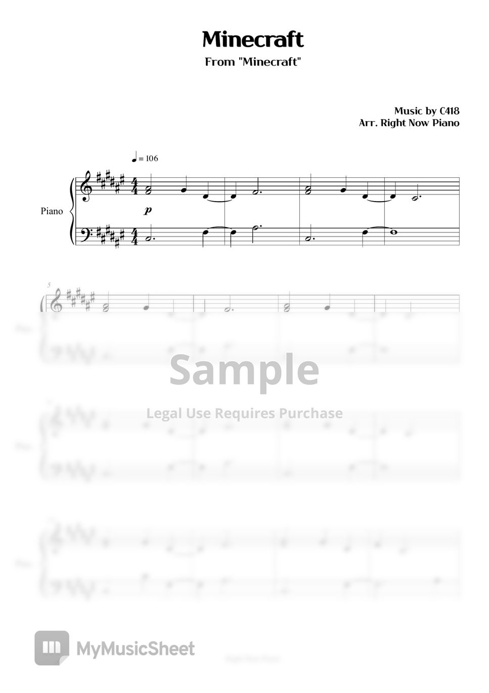 Minecraft - Minecraft Sheets by Right Now Piano
