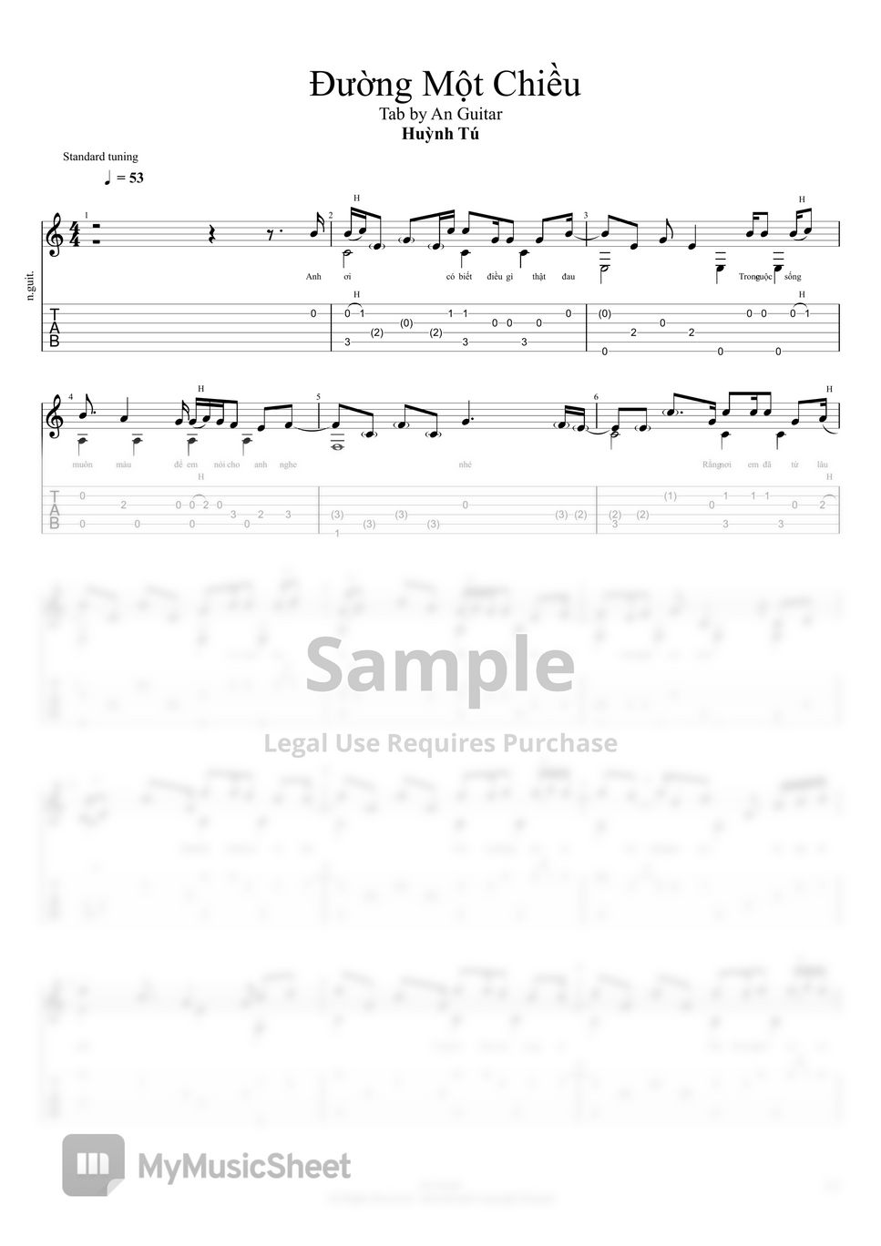 Huỳnh Tú - Đường Một Chiều (Easy Tab) by An Guitar