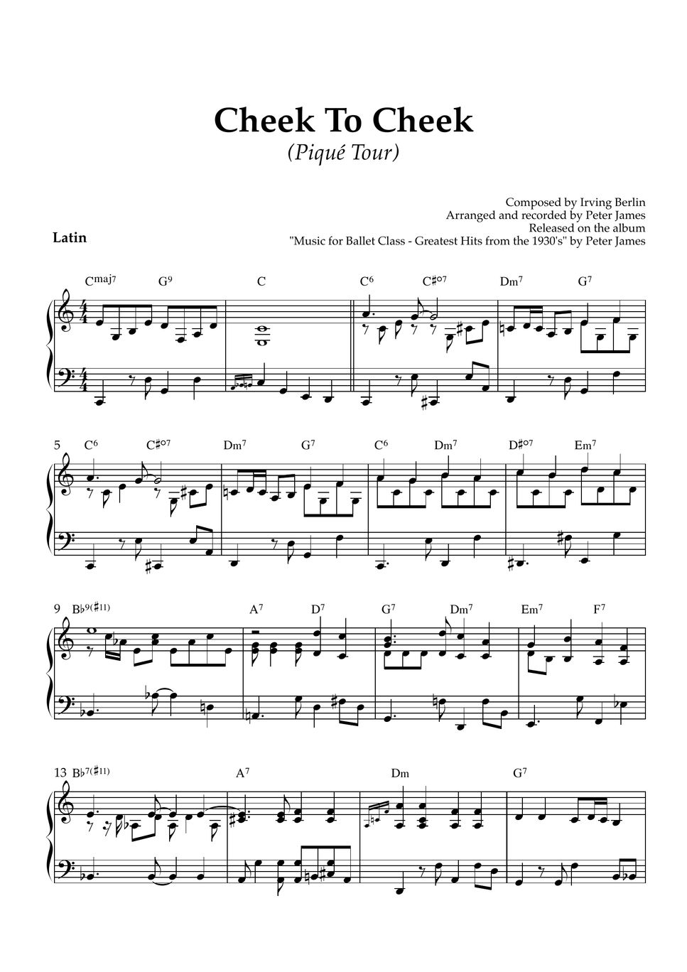 Irving berlin cheek to cheek piqu tour sheet by peter james